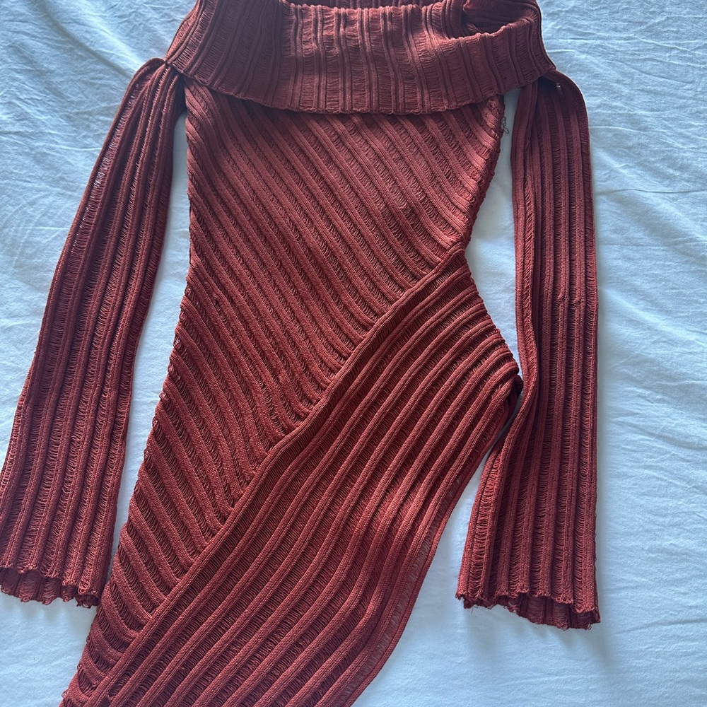 Princess Polly Ribbed Cowl Neck Sweater in Rust